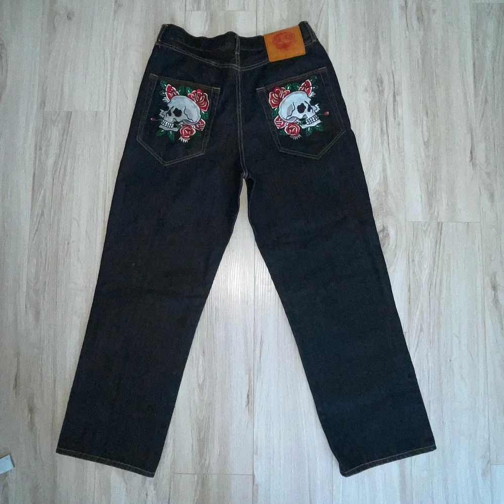 Vintage Ed Hardy Raw Panther Jeans Skull Embroidered 2007 Y2K Streetwear 36 X 32